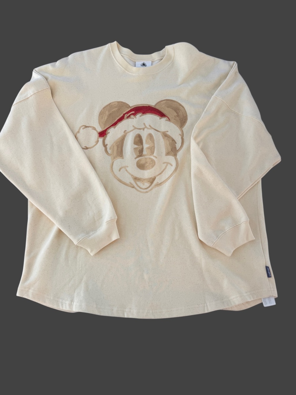 Disney Parks Walt Disney World Mickey Christmas Sequin Sweatshirt Cream Sz XL